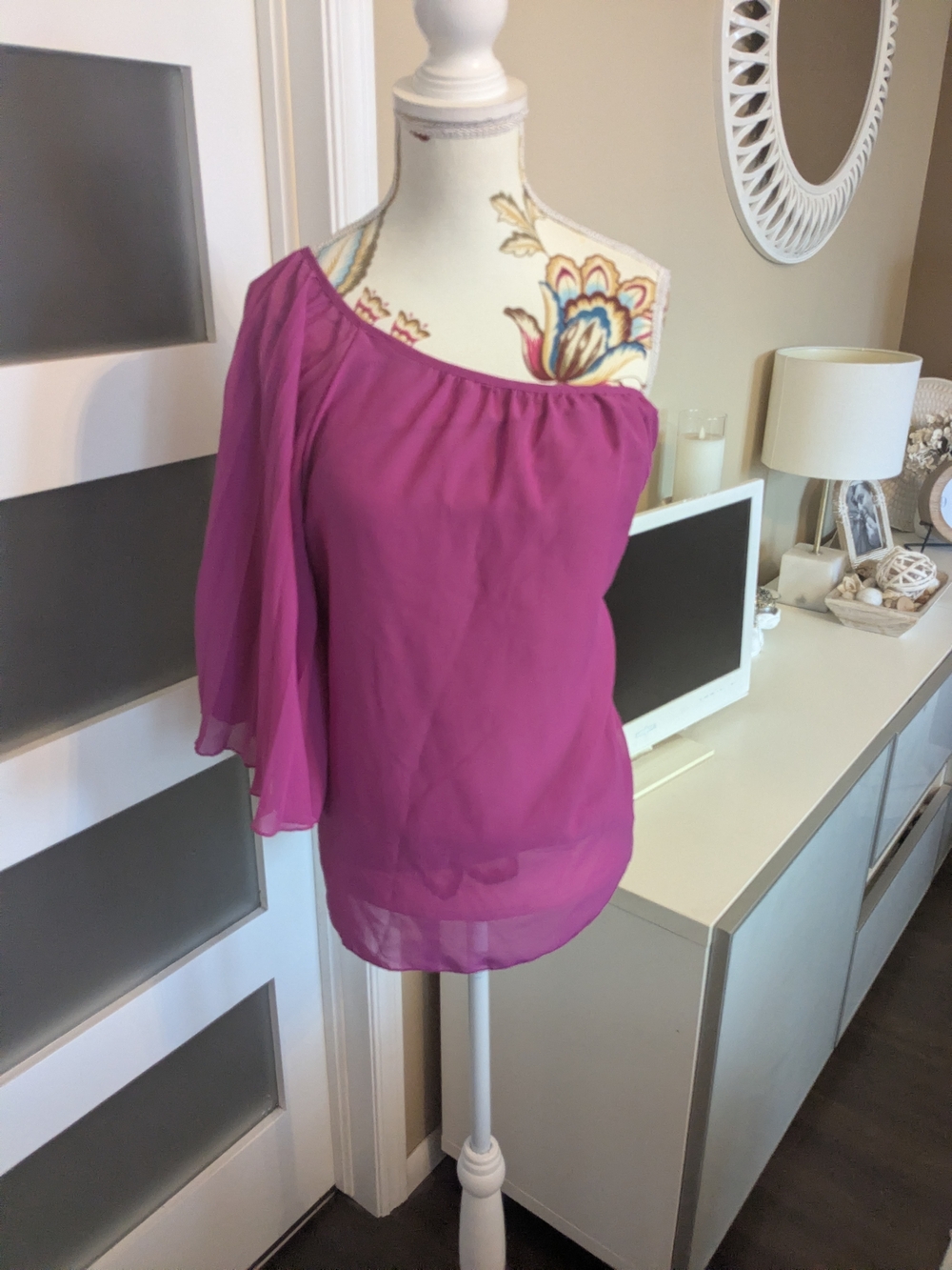 Atmosphere One-Shoulder Chiffon Top in Fuchsia